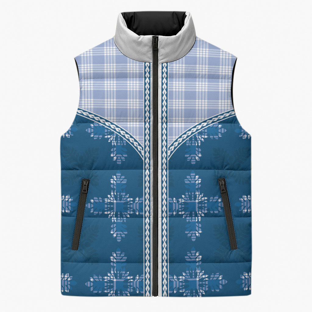 Blue Hawaii Paniolo Quilt Motif Sleeveless Puffer Jacket LT05 Unisex Blue - Polynesian Pride