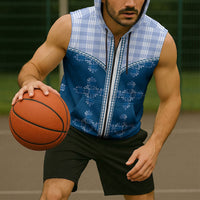 Blue Hawaii Paniolo Quilt Motif Sleeveless Zip Hoodie LT05 - Polynesian Pride