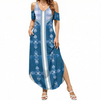 Blue Hawaii Paniolo Quilt Motif Summer Maxi Dress LT05 Women Blue - Polynesian Pride