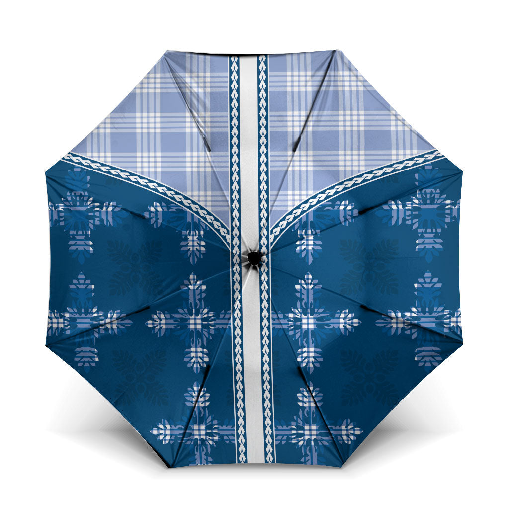 Blue Hawaii Paniolo Quilt Motif Umbrella LT05 One Size Folded 11.42 inch Opened Diameter 37.4 inch Blue - Polynesian Pride