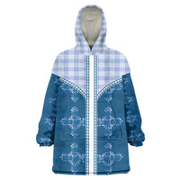 Blue Hawaii Paniolo Quilt Motif Wearable Blanket Hoodie LT05 One Size Blue - Polynesian Pride
