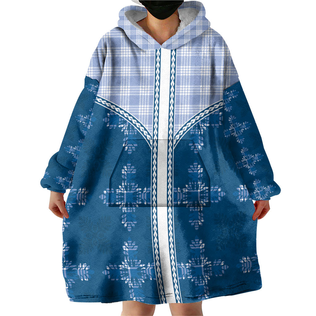Blue Hawaii Paniolo Quilt Motif Wearable Blanket Hoodie LT05 - Polynesian Pride