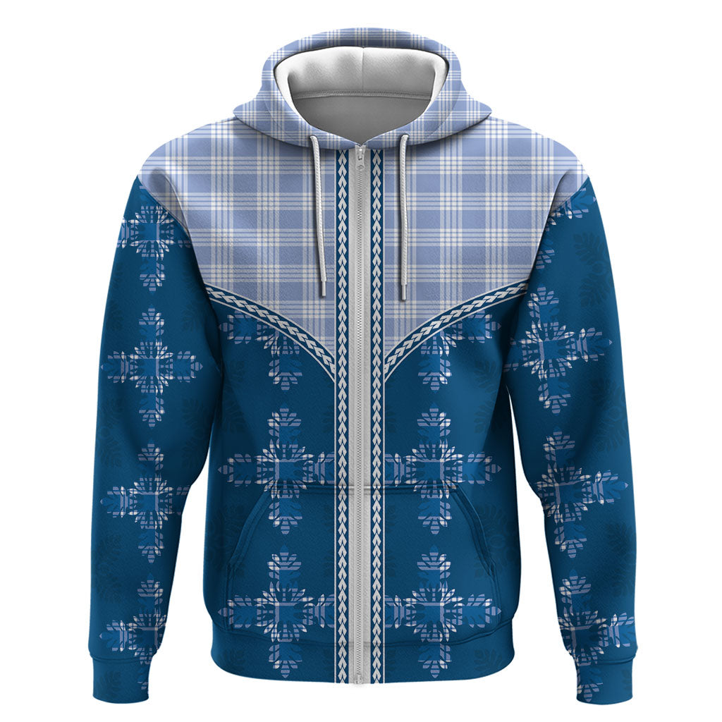 Blue Hawaii Paniolo Quilt Motif Zip Hoodie LT05 Zip Hoodie Blue - Polynesian Pride