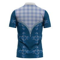 Blue Hawaii Paniolo Quilt Motif Zipper Polo Shirt LT05 - Polynesian Pride