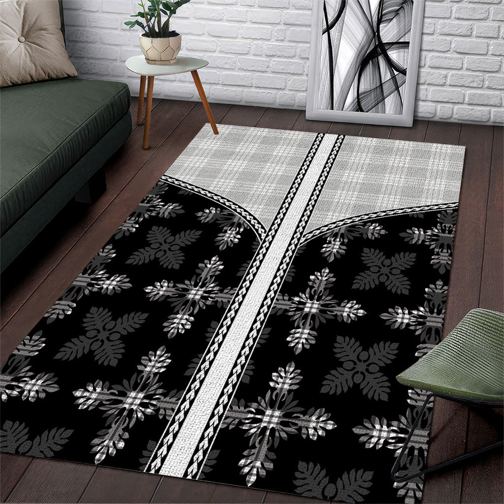 Black Hawaii Paniolo Quilt Motif Area Rug LT05 Black - Polynesian Pride