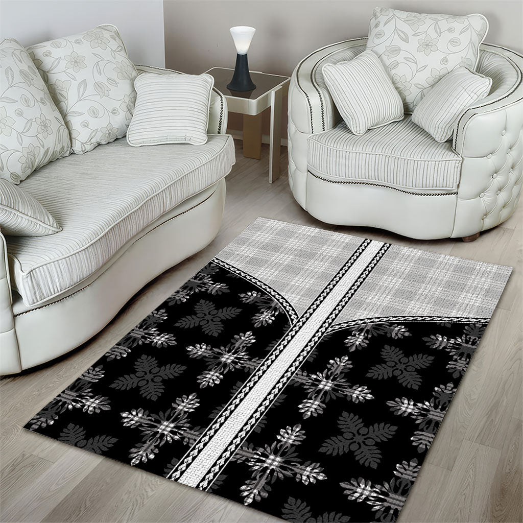 Black Hawaii Paniolo Quilt Motif Area Rug LT05 - Polynesian Pride