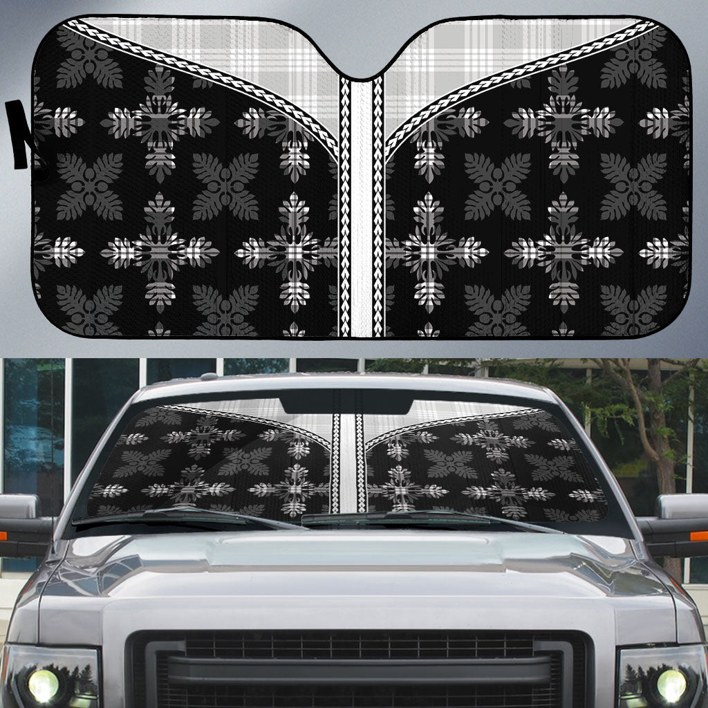 Black Hawaii Paniolo Quilt Motif Auto Sun Shade LT05 Black - Polynesian Pride