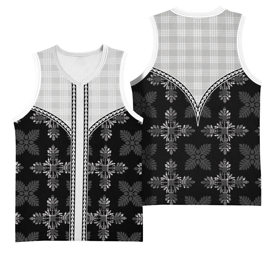 Black Hawaii Paniolo Quilt Motif Basketball Jersey LT05 - Polynesian Pride
