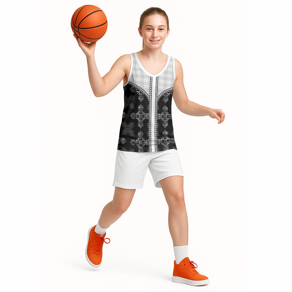 Black Hawaii Paniolo Quilt Motif Basketball Jersey LT05 - Polynesian Pride