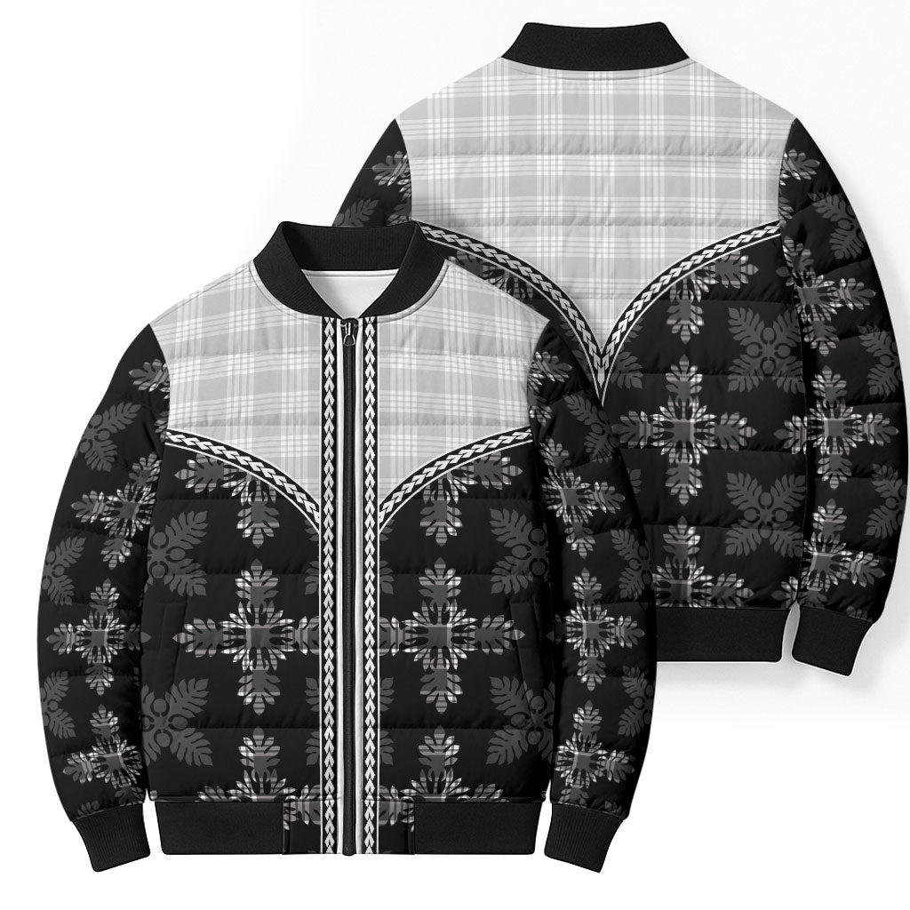 Black Hawaii Paniolo Quilt Motif Bomber Puffer Jacket LT05 - Polynesian Pride