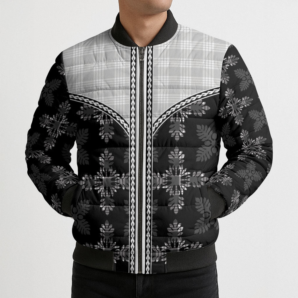 Black Hawaii Paniolo Quilt Motif Bomber Puffer Jacket LT05 - Polynesian Pride