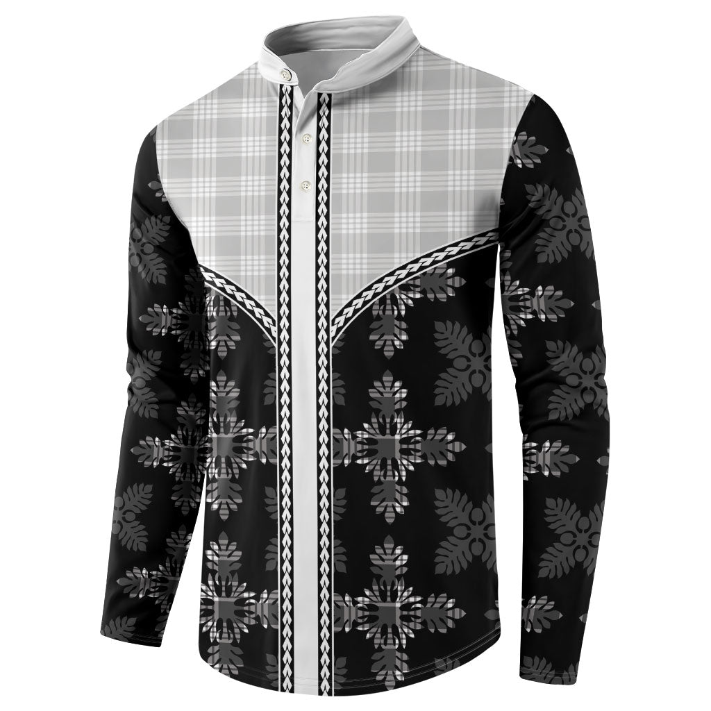 Black Hawaii Paniolo Quilt Motif Button Sweatshirt LT05 - Polynesian Pride