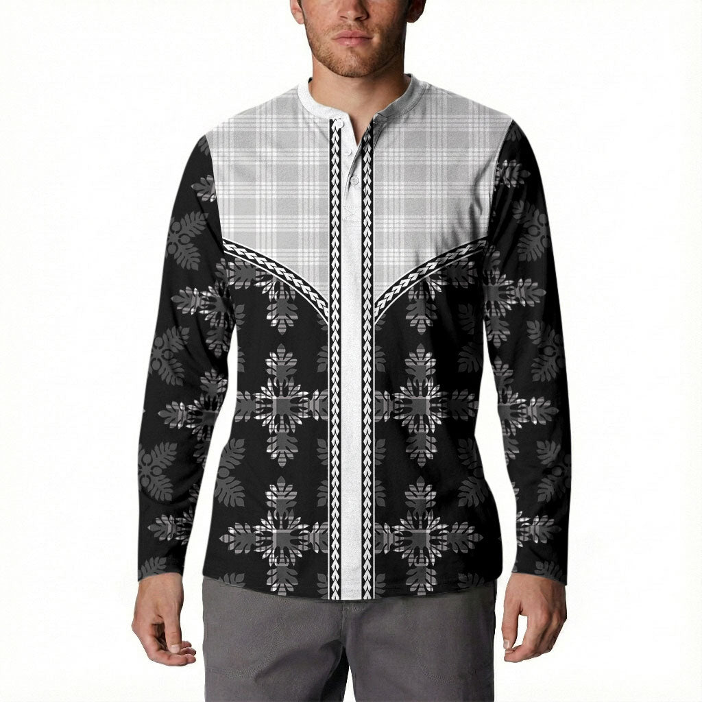 Black Hawaii Paniolo Quilt Motif Button Sweatshirt LT05 - Polynesian Pride
