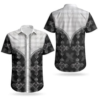 Black Hawaii Paniolo Quilt Motif Couples Matching Off Shoulder Short Dress and Hawaiian Shirt LT05 - Polynesian Pride