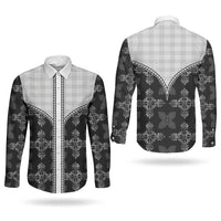 Black Hawaii Paniolo Quilt Motif Couples Matching Puletasi and Long Sleeve Button Shirt LT05 - Polynesian Pride