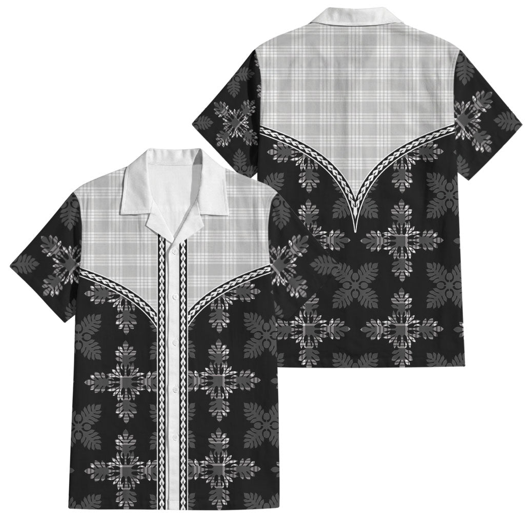 Black Hawaii Paniolo Quilt Motif Family Matching Tank Maxi Dress and Hawaiian Shirt LT05 Dad's Shirt - Short Sleeve Black - Polynesian Pride