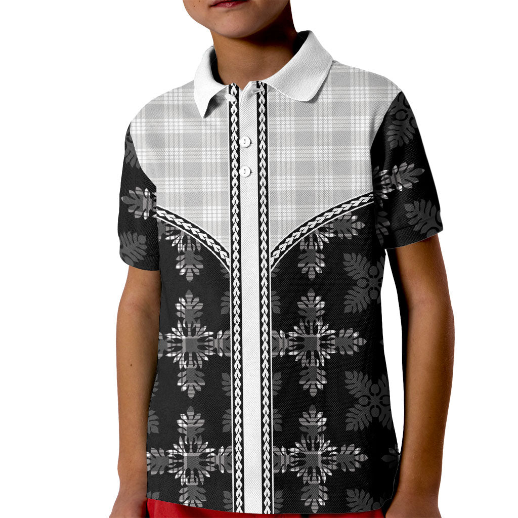Black Hawaii Paniolo Quilt Motif Kid Polo Shirt LT05 Kid Black - Polynesian Pride