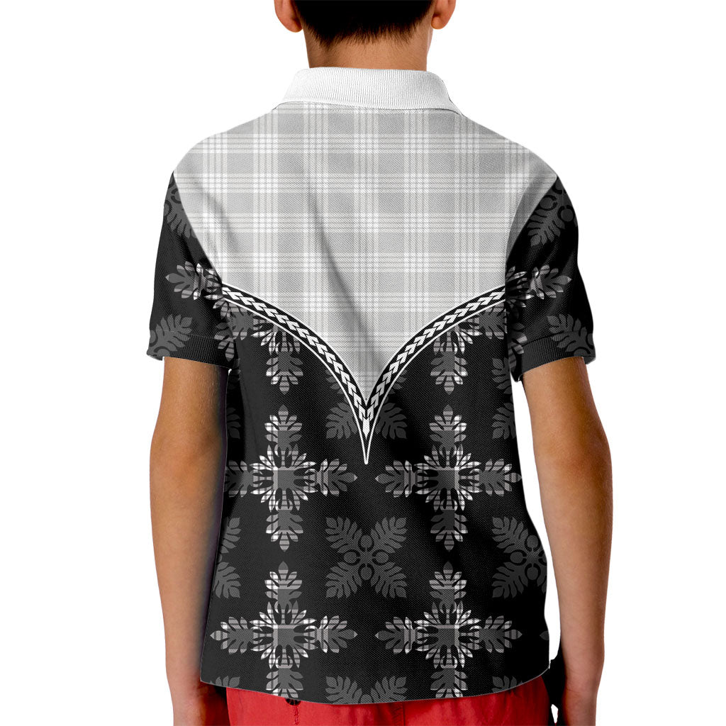 Black Hawaii Paniolo Quilt Motif Kid Polo Shirt LT05 - Polynesian Pride