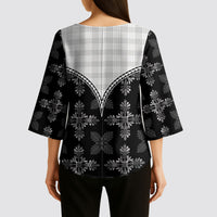 Black Hawaii Paniolo Quilt Motif Kimono Sleeve Blouse LT05 - Polynesian Pride