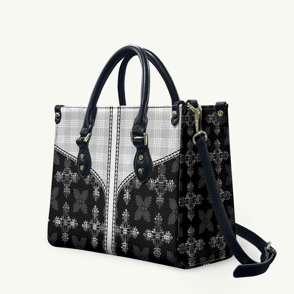 Black Hawaii Paniolo Quilt Motif Leather Bag LT05 Black - Polynesian Pride
