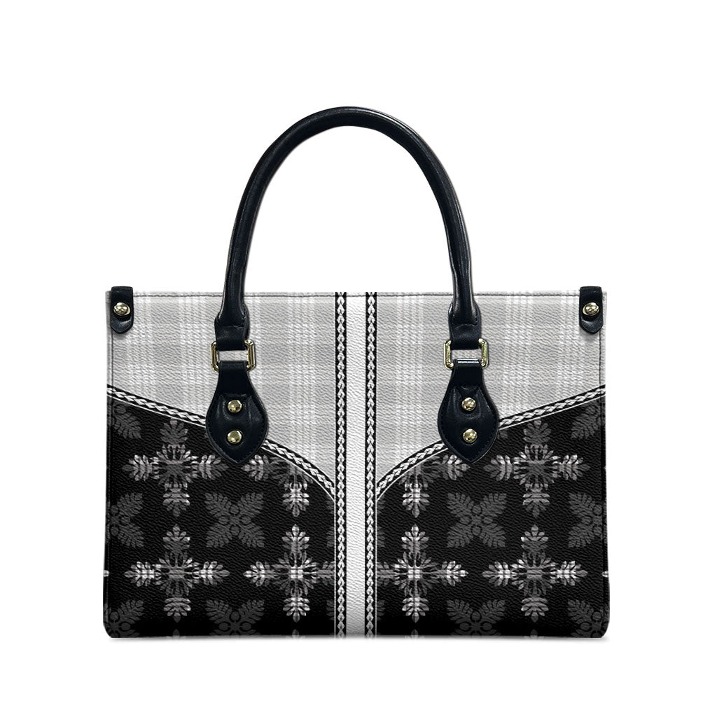 Black Hawaii Paniolo Quilt Motif Leather Bag LT05 - Polynesian Pride