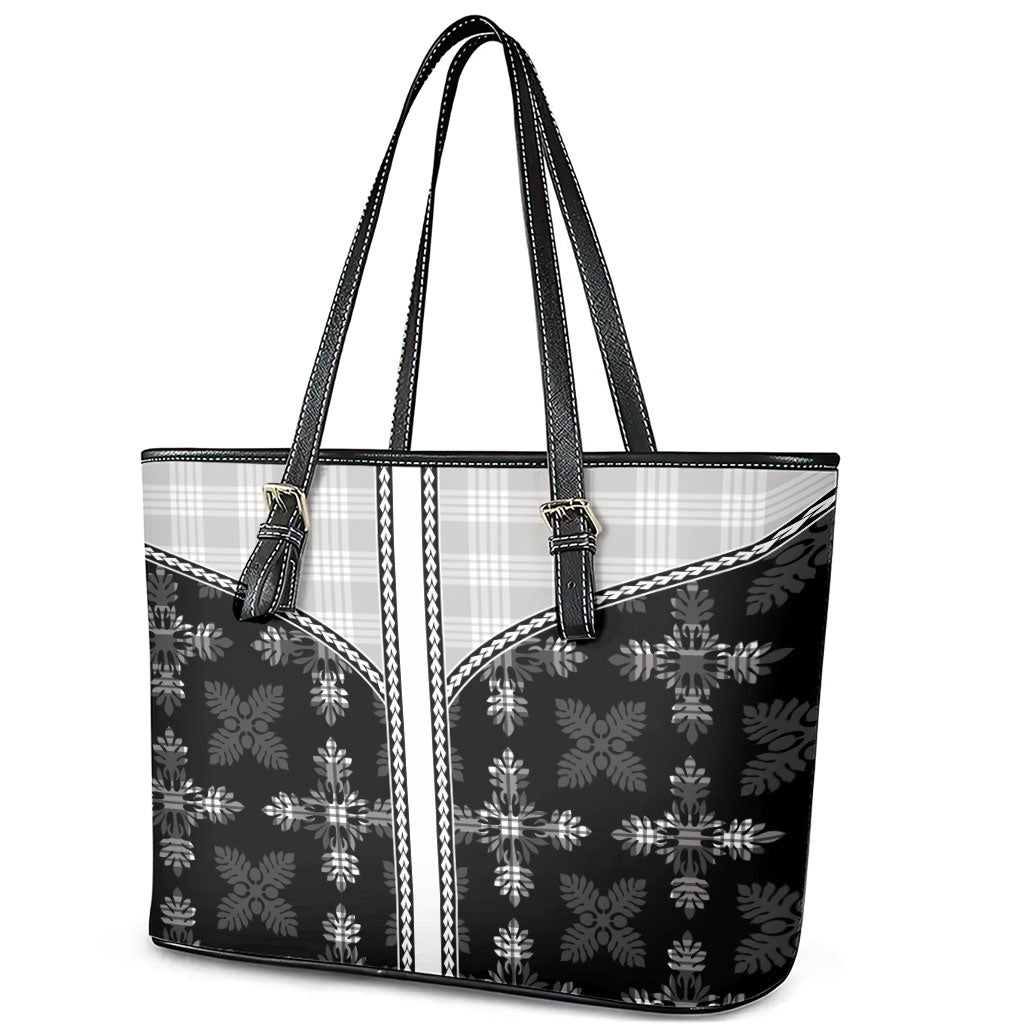 Black Hawaii Paniolo Quilt Motif Leather Tote Bag LT05 - Polynesian Pride