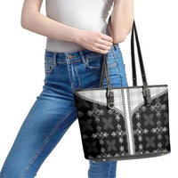 Black Hawaii Paniolo Quilt Motif Leather Tote Bag LT05 - Polynesian Pride