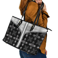 Black Hawaii Paniolo Quilt Motif Leather Tote Bag LT05 - Polynesian Pride
