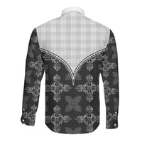 Black Hawaii Paniolo Quilt Motif Long Sleeve Button Shirt LT05 - Polynesian Pride
