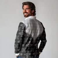 Black Hawaii Paniolo Quilt Motif Long Sleeve Polo Shirt LT05 - Polynesian Pride