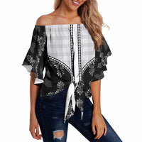 Black Hawaii Paniolo Quilt Motif Off Shoulder Wrap Waist Top LT05 Black - Polynesian Pride