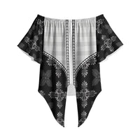 Black Hawaii Paniolo Quilt Motif Off Shoulder Wrap Waist Top LT05 - Polynesian Pride