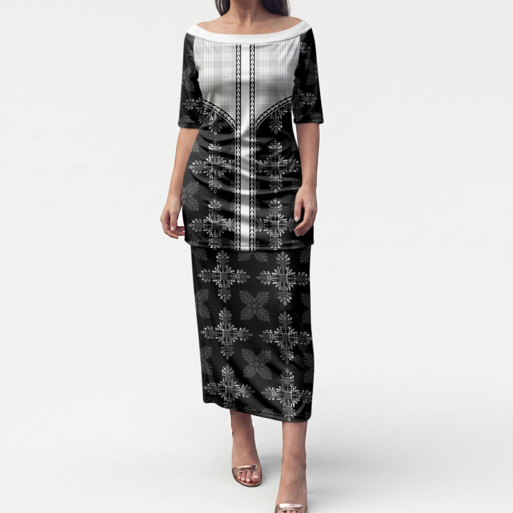Black Hawaii Paniolo Quilt Motif Puletasi LT05 Long Dress Black - Polynesian Pride