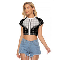 Black Hawaii Paniolo Quilt Motif Raglan Cropped T Shirt LT05 Female Black - Polynesian Pride