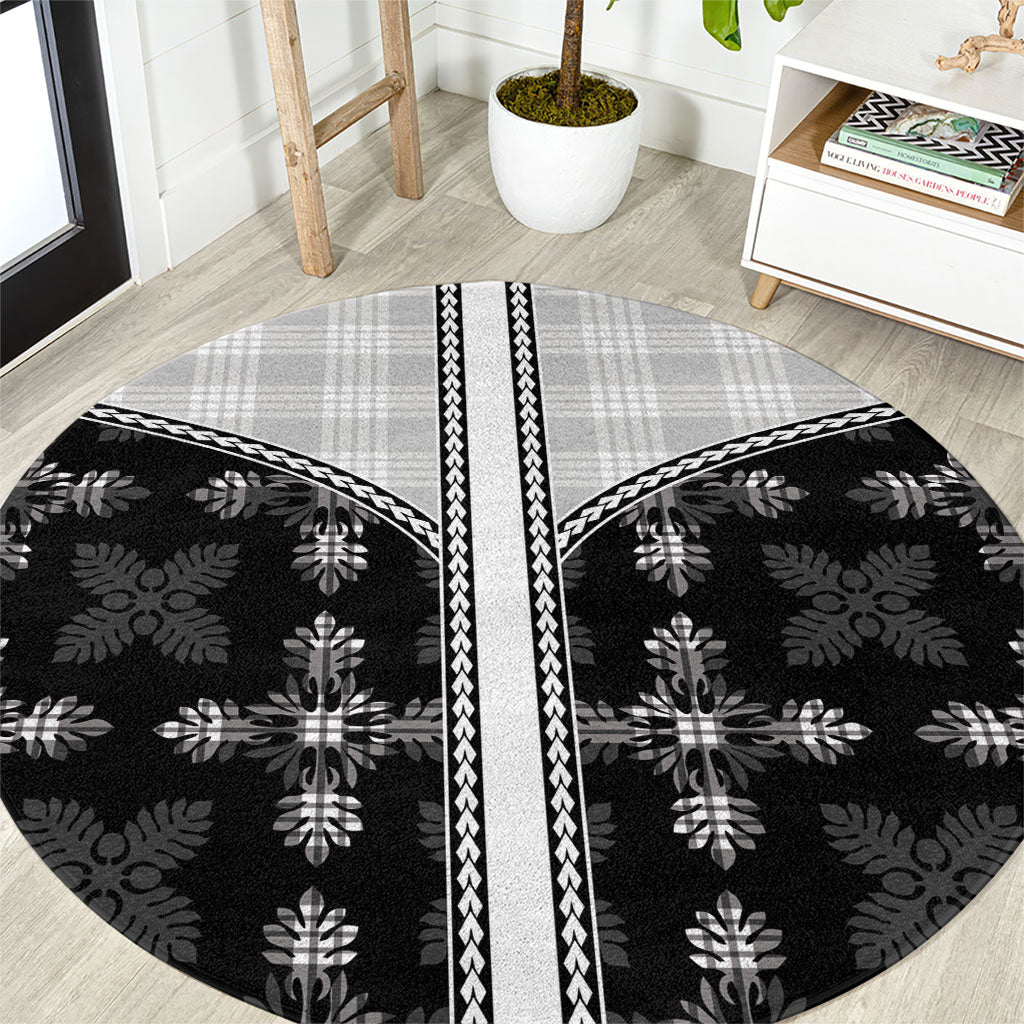 Black Hawaii Paniolo Quilt Motif Round Carpet LT05 Black - Polynesian Pride