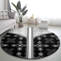 Black Hawaii Paniolo Quilt Motif Round Carpet LT05 - Polynesian Pride