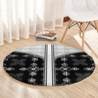 Black Hawaii Paniolo Quilt Motif Round Carpet LT05 - Polynesian Pride