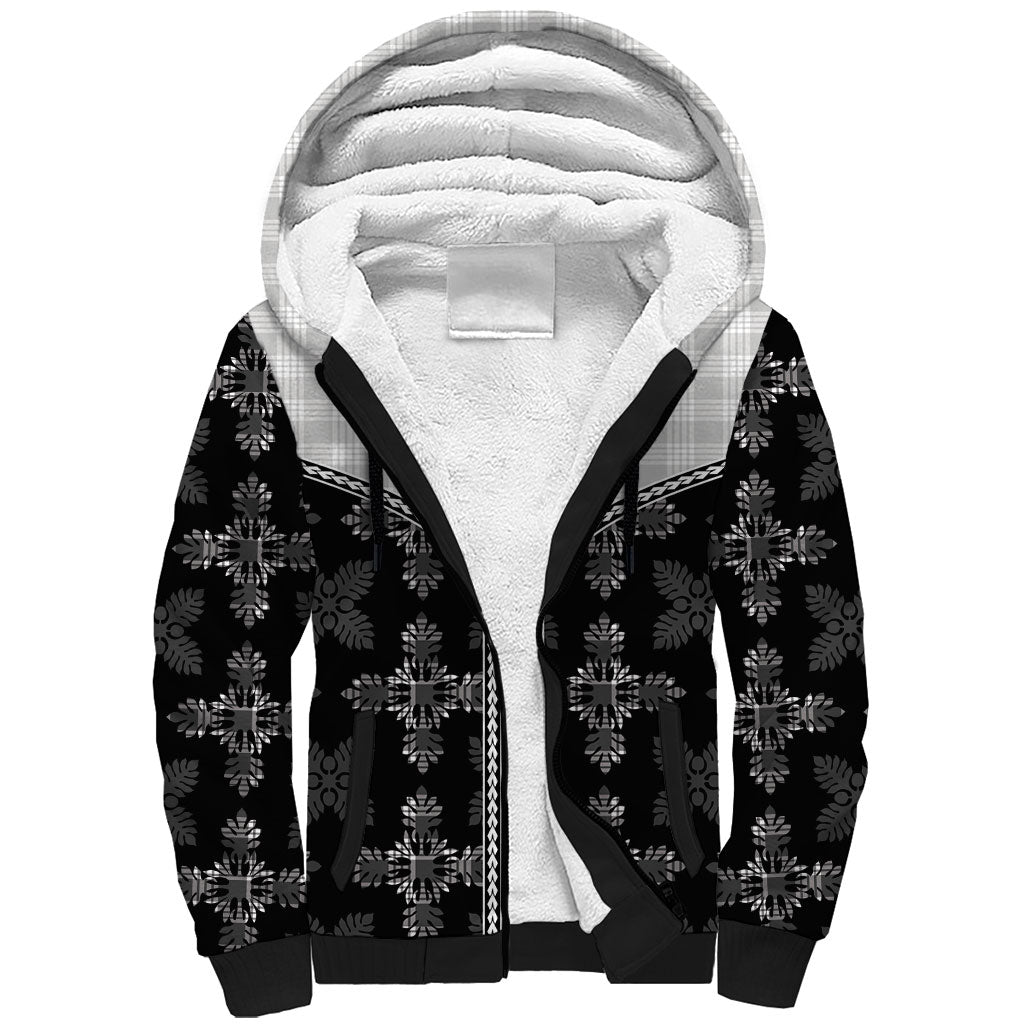 Black Hawaii Paniolo Quilt Motif Sherpa Hoodie LT05 Unisex Black - Polynesian Pride