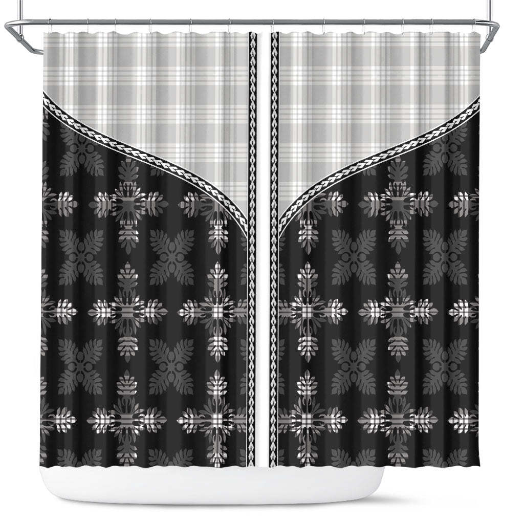 Black Hawaii Paniolo Quilt Motif Shower Curtain LT05 Black - Polynesian Pride