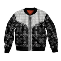 Black Hawaii Paniolo Quilt Motif Sleeve Zip Bomber Jacket LT05 Unisex Black - Polynesian Pride