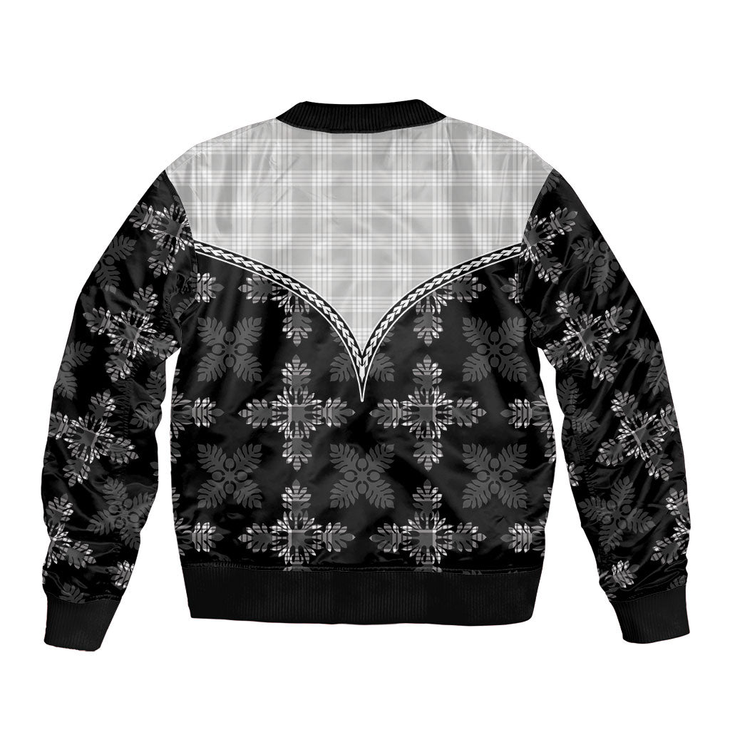 Black Hawaii Paniolo Quilt Motif Sleeve Zip Bomber Jacket LT05 - Polynesian Pride