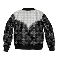 Black Hawaii Paniolo Quilt Motif Sleeve Zip Bomber Jacket LT05 - Polynesian Pride