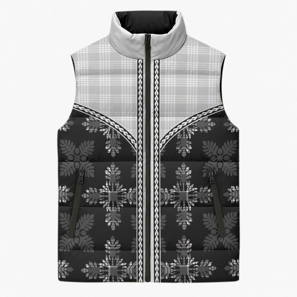 Black Hawaii Paniolo Quilt Motif Sleeveless Puffer Jacket