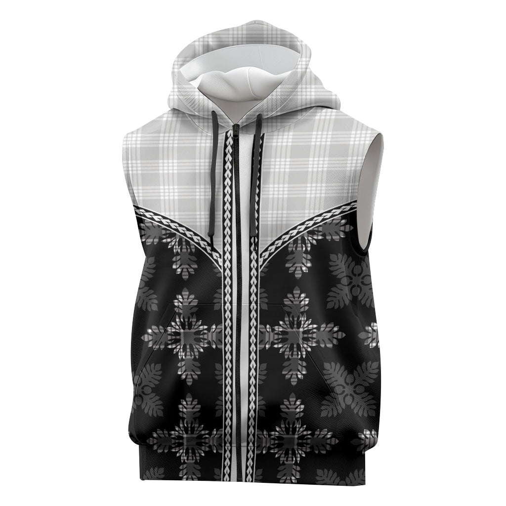 Black Hawaii Paniolo Quilt Motif Sleeveless Zip Hoodie LT05 Black - Polynesian Pride