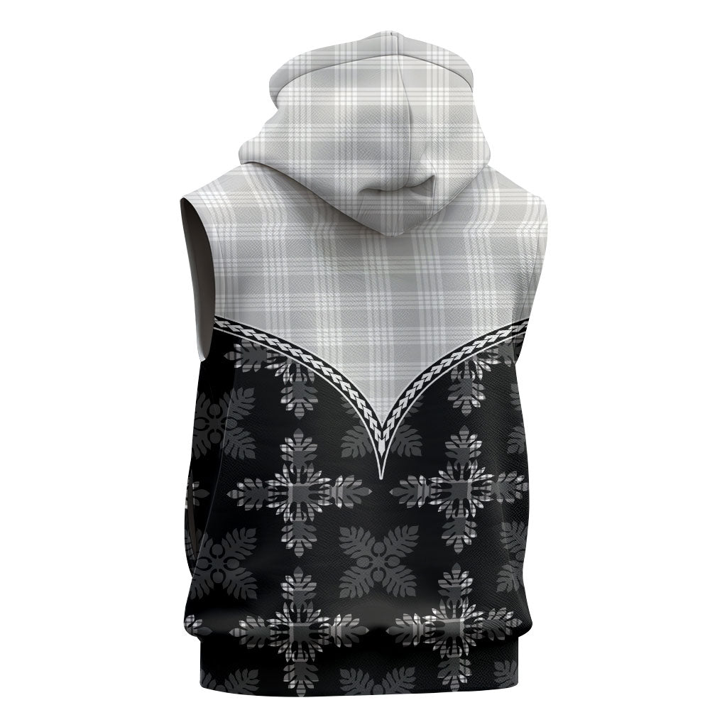 Black Hawaii Paniolo Quilt Motif Sleeveless Zip Hoodie LT05 - Polynesian Pride