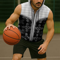 Black Hawaii Paniolo Quilt Motif Sleeveless Zip Hoodie LT05 - Polynesian Pride