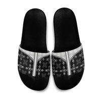 Black Hawaii Paniolo Quilt Motif Slide Sandals LT05 Black - Polynesian Pride