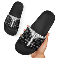 Black Hawaii Paniolo Quilt Motif Slide Sandals LT05 - Polynesian Pride