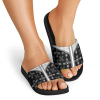 Black Hawaii Paniolo Quilt Motif Slide Sandals LT05 - Polynesian Pride