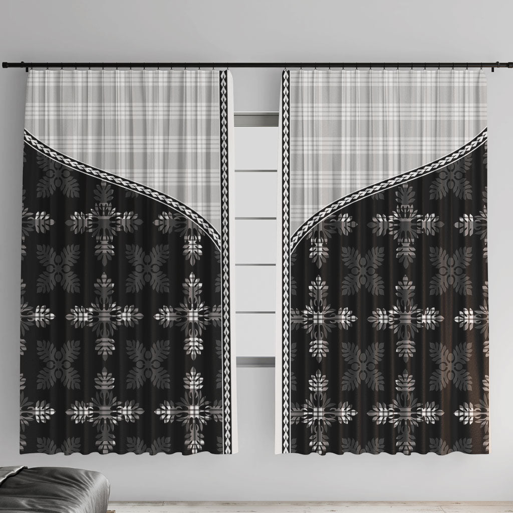 Black Hawaii Paniolo Quilt Motif Window Curtain LT05 With Hooks Black - Polynesian Pride